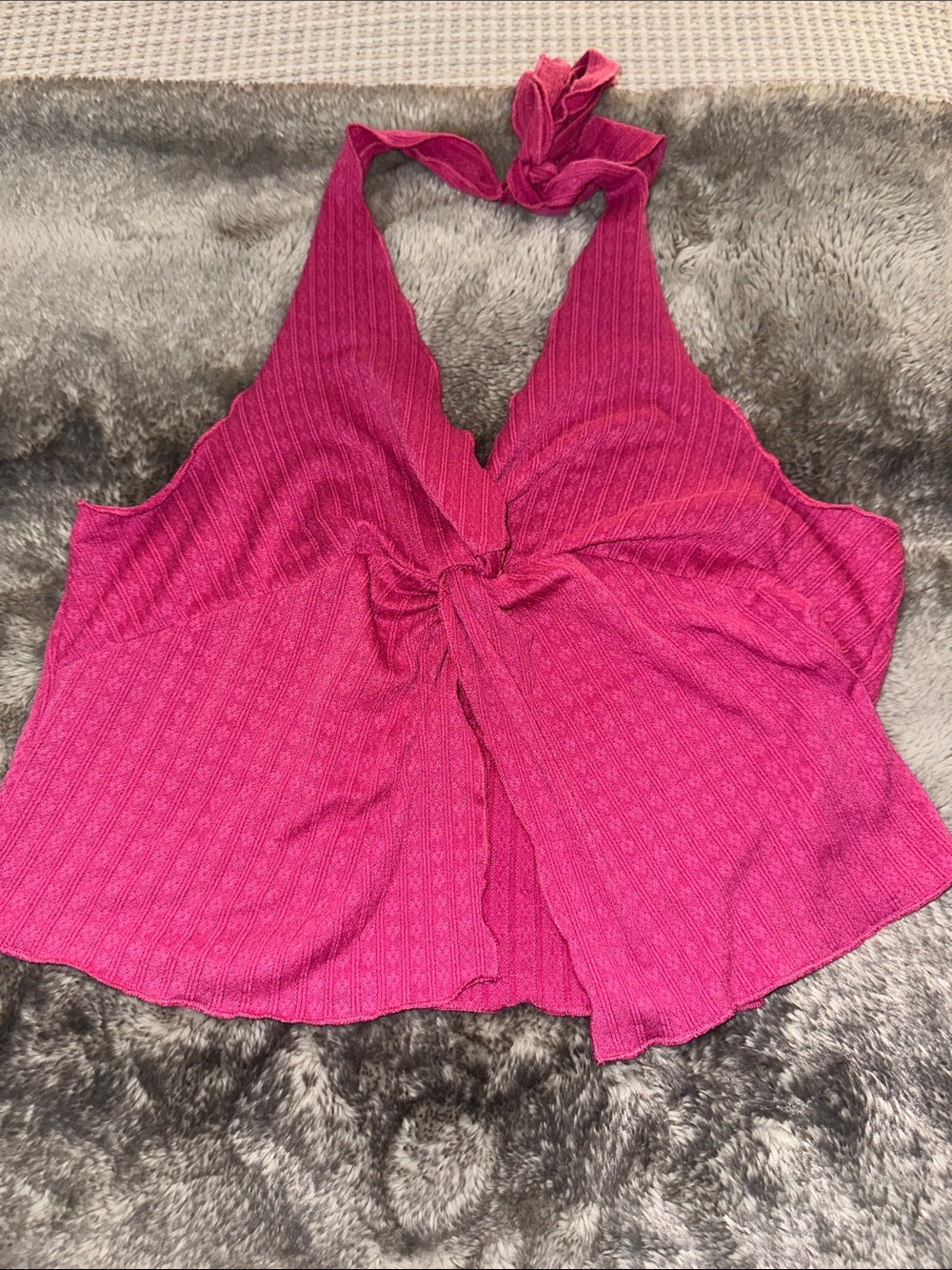 SHEIN Ribbed Halter Twist Tank Top - Magenta